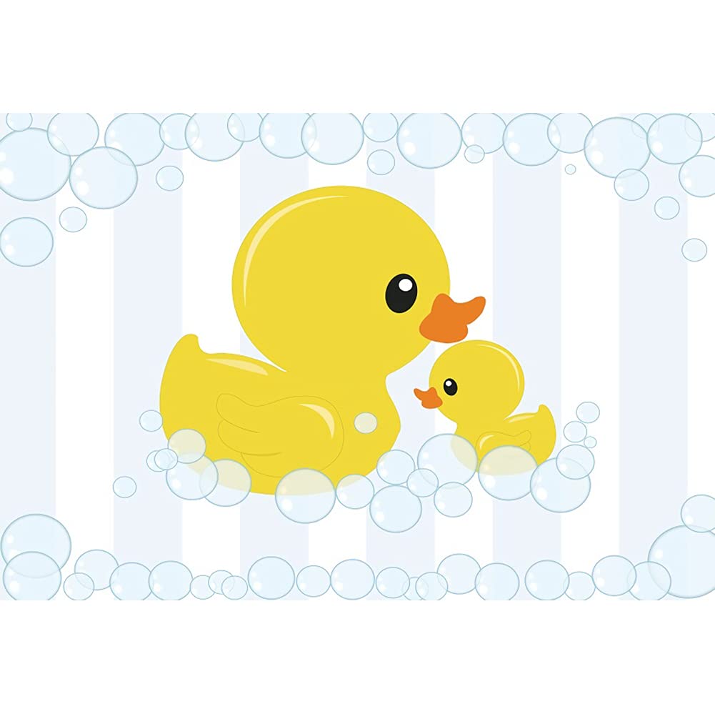 DORCEV 8x6ft Cute Yellow Duck Backdrop Swimming Duck Mother and Little Baby with Bubbles Funny Animal Toys Photography Background for Kids Baby Shower Birthday Party Banner Vinyl Studio Props