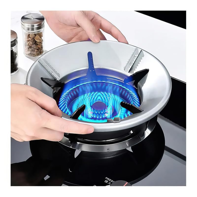 Rylan Silver Open Gas Saver Burner Stand Gas Chula Burner Gas Saver Stand Jali Ring Fire&Windproof Energy Saving, Gas Chula Support Stand 4 Legs Supported For Indian Gas 0.7Mm (Pack Of 1) Silver