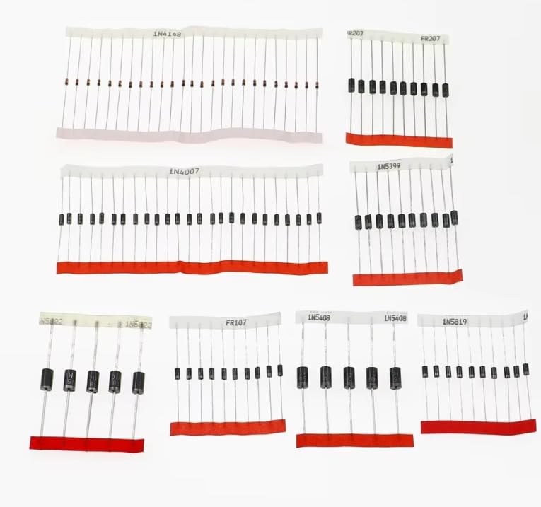 SM-Robotics 100 Piece Diode Assortment Kit, 1N4148 (25), 1N4007 (25), 1N5819 (10), 1N5399 (10), FR107 (10), FR207 (10), 1N5408 (5), 1N5822 (5)