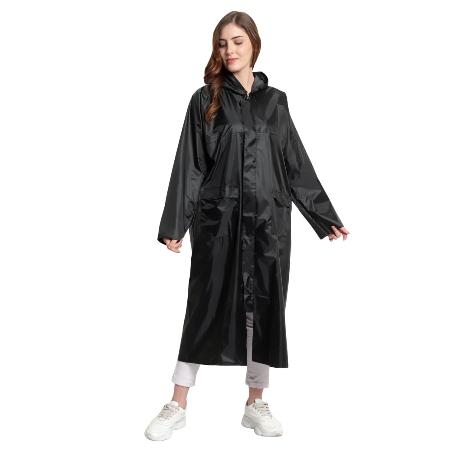 INFISPACEWomen's Polyester Long RainCoat Pocho Barsaati with Adjustable Cap and Cover