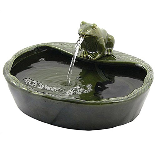 ASCSolar Powered Ceramic Green Frog Water Fountain Kit Garden Patio Bird Daytime Running Version