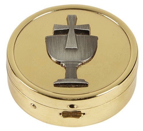 Chalice Embossed Solid Brass Pyx with Drawstring Burse