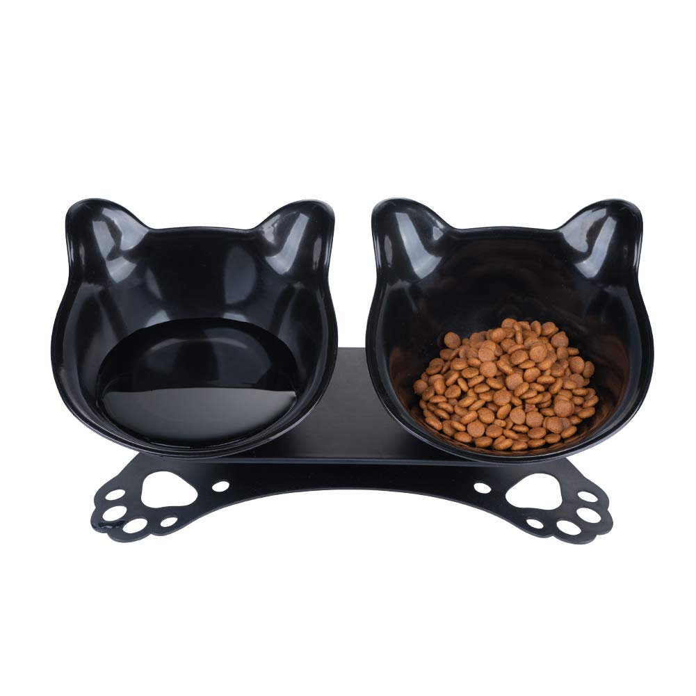 Pantula Cat Bowls - Tilted cat Food Bowls - Raised cat Food Bowl Pet Double 15° Slanted cat Bowls Elevated with Non-Slip Rubber Base Stand for cat Dish (Black)