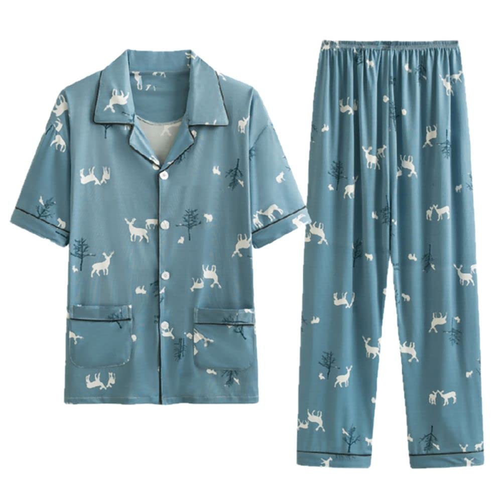 Men's Pajamas Set Summer Waist Men Sleepwear Short Sleeve Nightwear