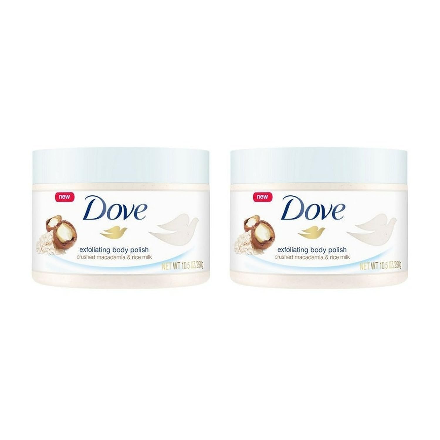 DoveExfoliating Body Polish Body Scrub Macadamia & Rice Milk 10.5 oz (2 pack)