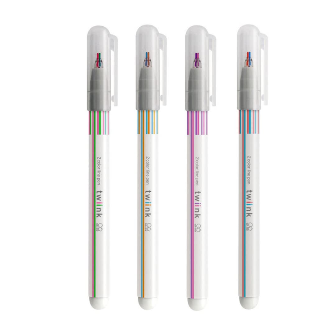 Sun-Star StationeryTwo Color Line Pen'' twiink'' Different 4 Colors Pattern Set (Pink x Ligh Blue, Violet x Pink, Light Blue x Orange, Pink x Green)