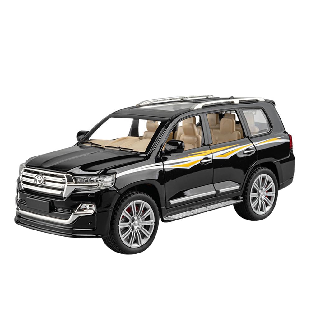 YBSM Diecast Car 1/24 For Toyota For Land-Cruiser Off-road Alloy Cars Model Die Cast Sound And Light Pull Back Vehicle Toys Kids Birthday Gift (Color : Black)