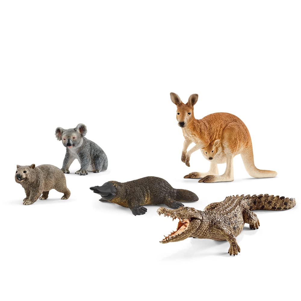 Schleich Wild Life Realistic Australian Animal Toy Set - 5-Piece Outback Animals Playset with Crocodile, Kangaroo, Koala, Platypus, and Wombat, Farm Zoo Play for Boys and Girls, Gift for Kids Age 3+