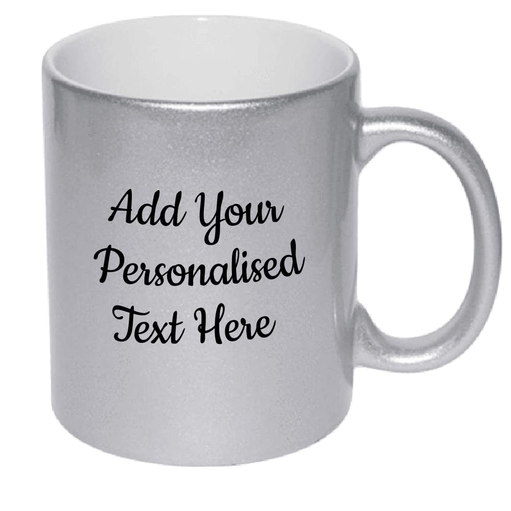 Yourdesign Personalised Silver Mug with Smooth Sparkle Finish - Same Day Dispatch - Add Text to Create a Unique Custom Gift