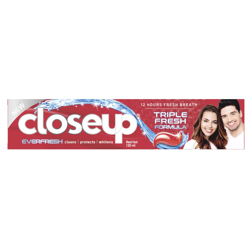 CLOSE UP Triple Fresh Gel Toothpaste, for 12 hours fresh breath, Red Hot Flavor, With Antibacterial Mouthwash & Microshine Crystals, 120ml