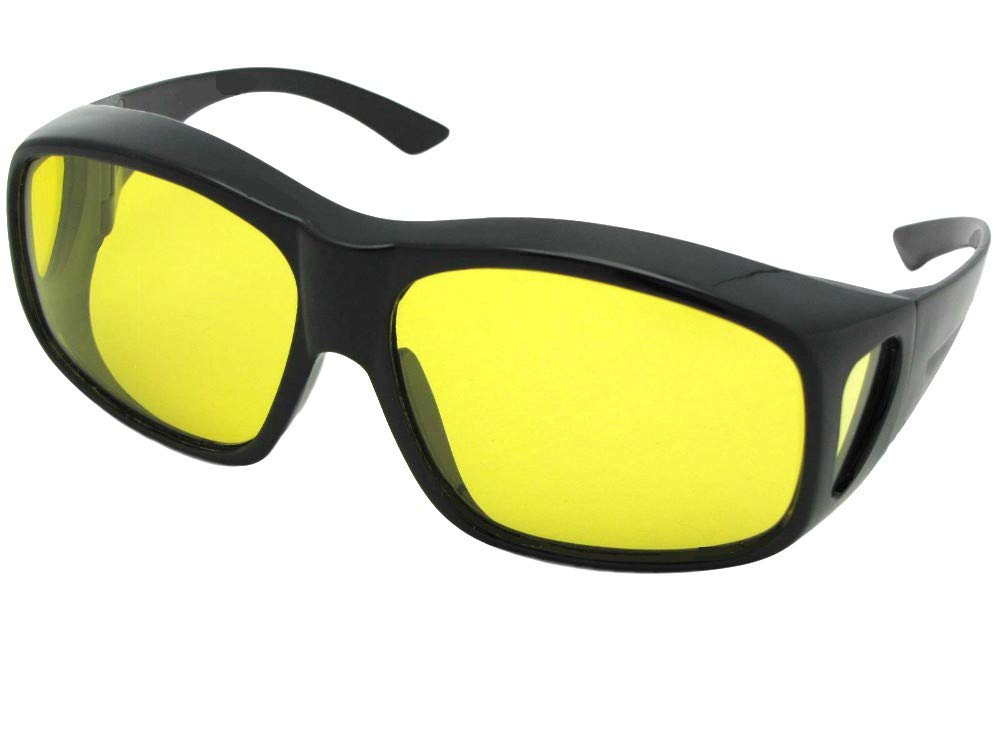 Style F19 Largest Polarized Fit Over Sunglasses With Sunglass Rage Pouch (Black-Light Yellow Lens, 2 3/4)