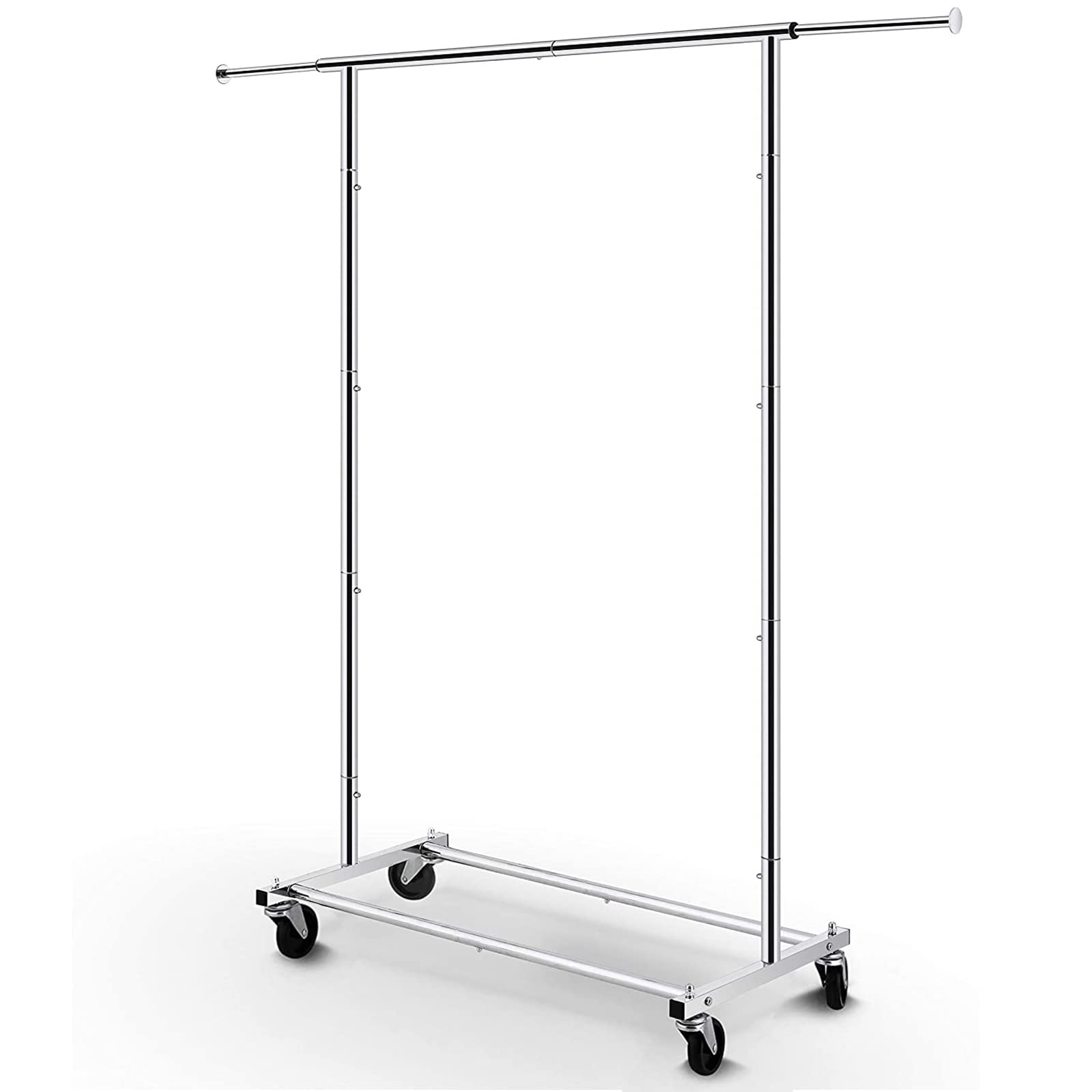 Simple Trending Standard Rod Clothing Garment Rack, Rolling Clothes Organizer on Wheels for Hanging Clothes, Chrome