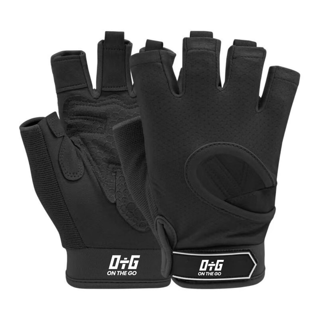 OtG ON THE GO Men's and Women's Gym Fitness Gloves with Wrist Wrap Support for Weightlifting| Crossfit | Pull ups | Workout | Hand Grips | Powerlifting | Palm Protection| Cycling Gloves (M). Pack of 1