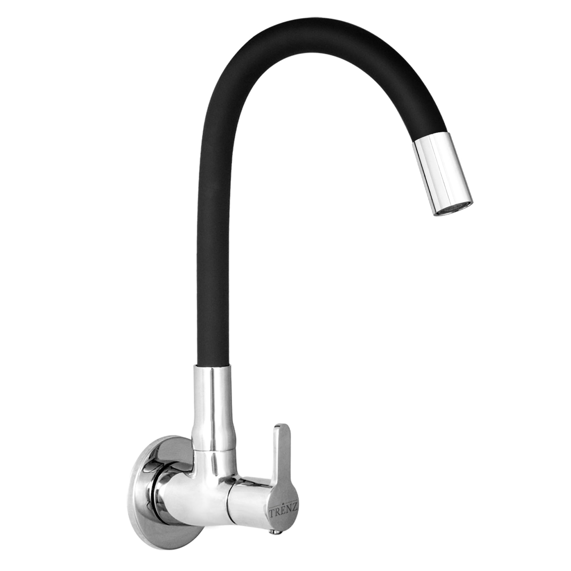 TRENZ FA2101560 Kitchen Sink Tap – Black Flexible 360 Degree Rotational Pipe Faucet, Aerated Flow Faucets, Full Sink Access, Brass Water Swivel Taps for Sinks/Wash Basin, Wall Mounted Products