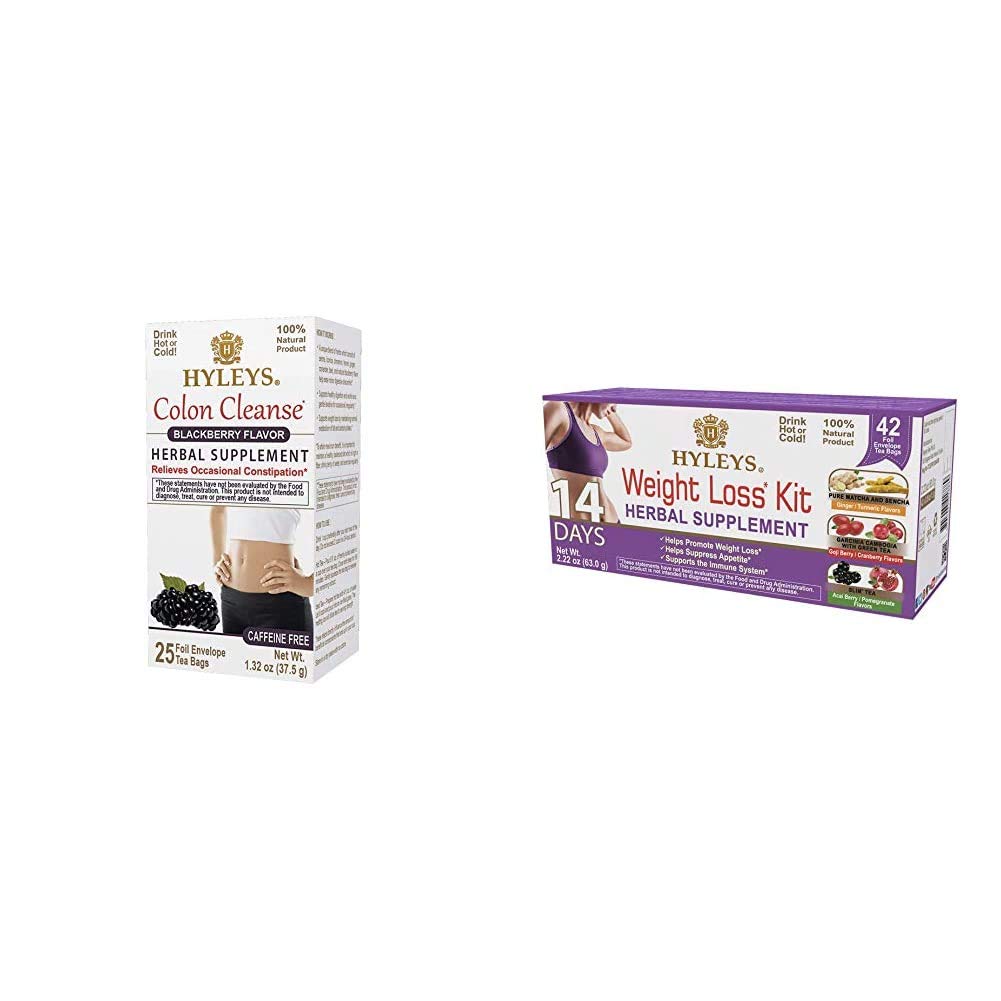 Hyleys Colon Cleanse BlackBerry (1 Pack) and Hyleys 14 Day Weight Loss Tea - 42 Tea Bags (1 Pack)