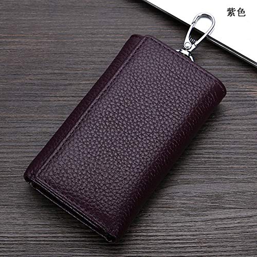 No_brand Multifunctional Genuine Leather Men Key Bag Wallet Keychain Three Fold Bag Men Key Holder Housekeeper Keys Organizer organizer (color : Purple)