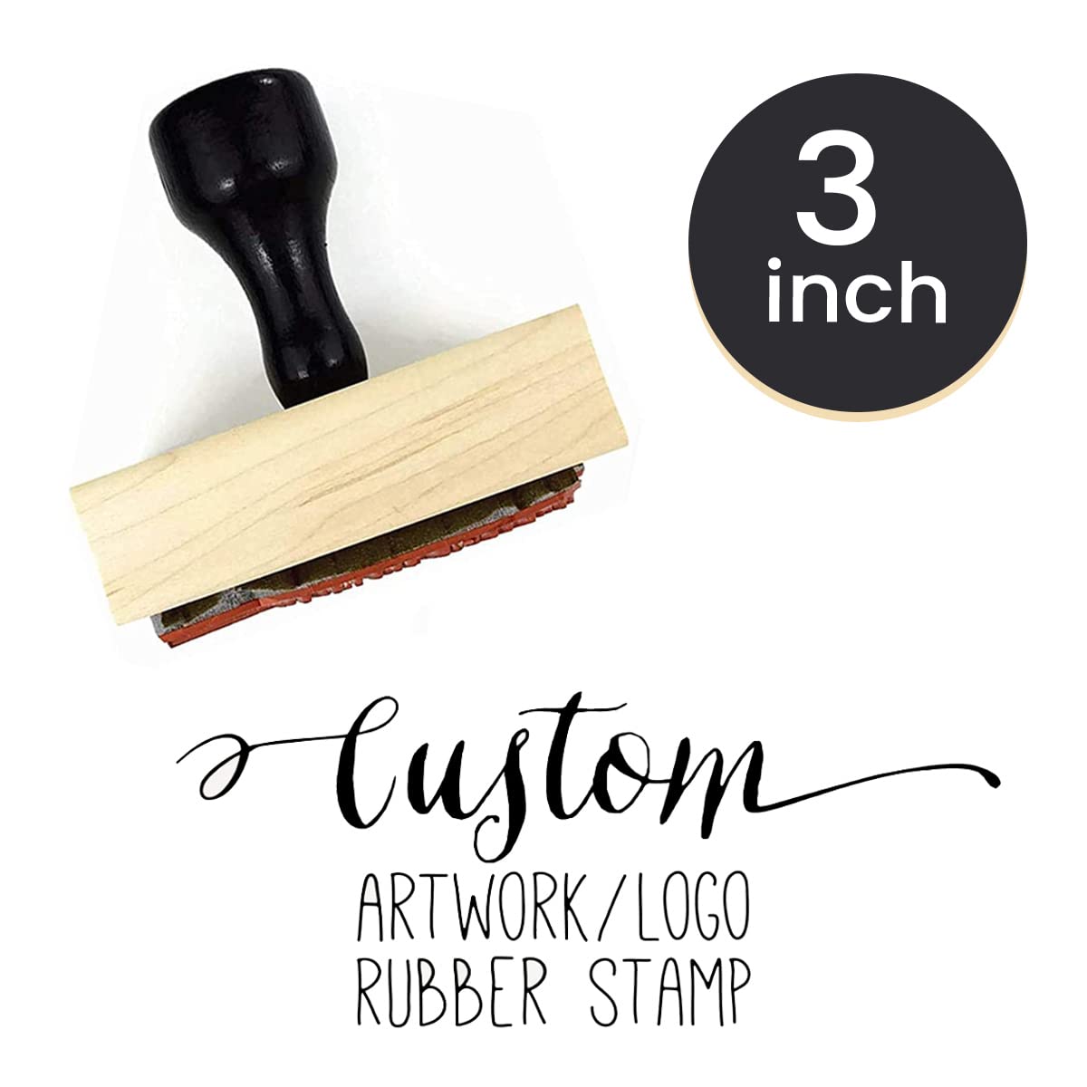 1" 2" 3" 4" Large Logo Stamp - Custom Stamp - Personalized Wood Handle Business Stamp Self-Inking Black Red Blue Black Ink - Custom Round Text Business Stamp Large 1 2 or 3 Inch Stamper (3")