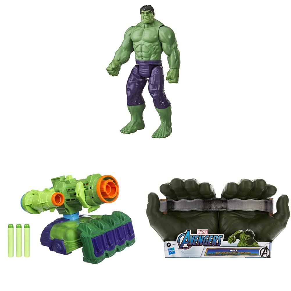 Marvel Avengers Titan Hero Series Blast Gear Deluxe Hulk Action Figure 12-inch, Avengers: Infinity War Nerf Hulk Assembler Gear and Hulk Gamma Grip Fists