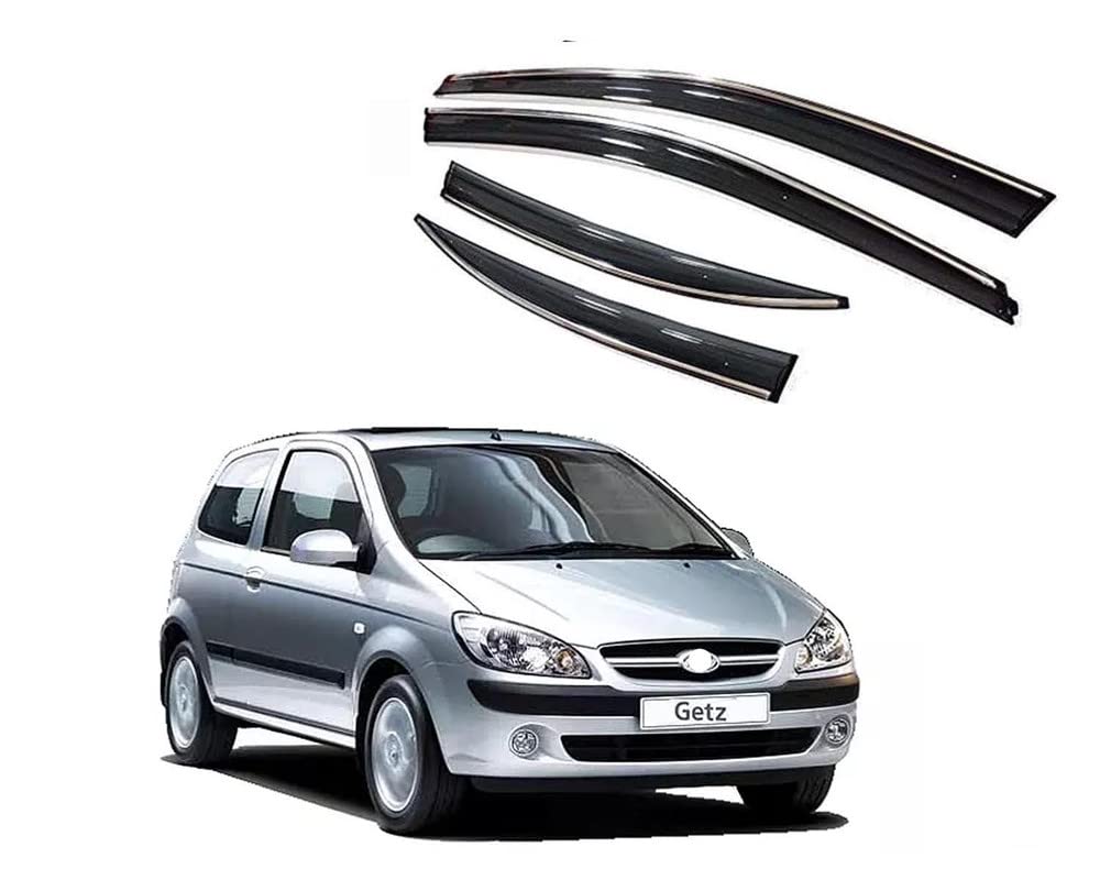 Auto E-Shopping Compatible Chromeline Silverline Door Visor Wind Deflector for Getz Model 2002 Onwards Set of 4 Pieces