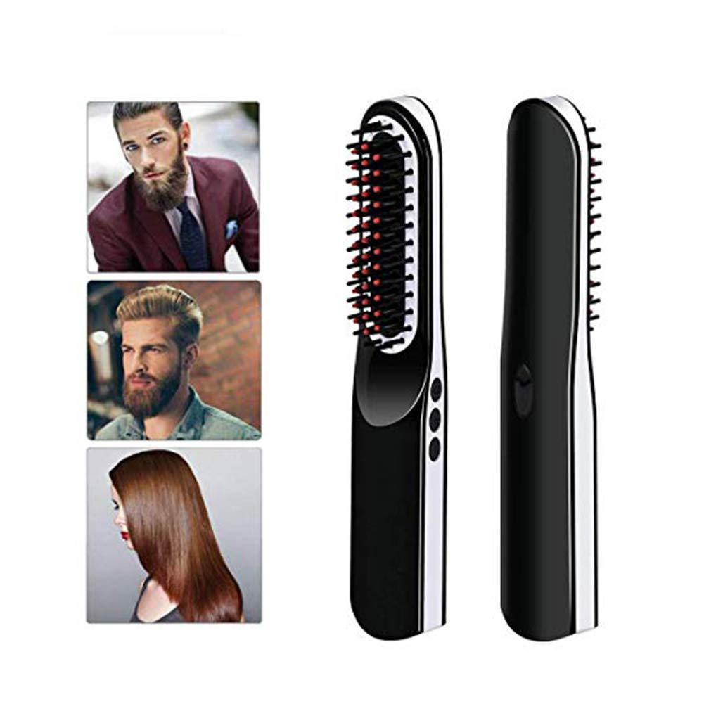 Ionic Hair Brush Beard Straightener Brush USB Charging Hair Straightener Comb Wireless Portable Ionic Hair Straightener Brush Comb for Men Women