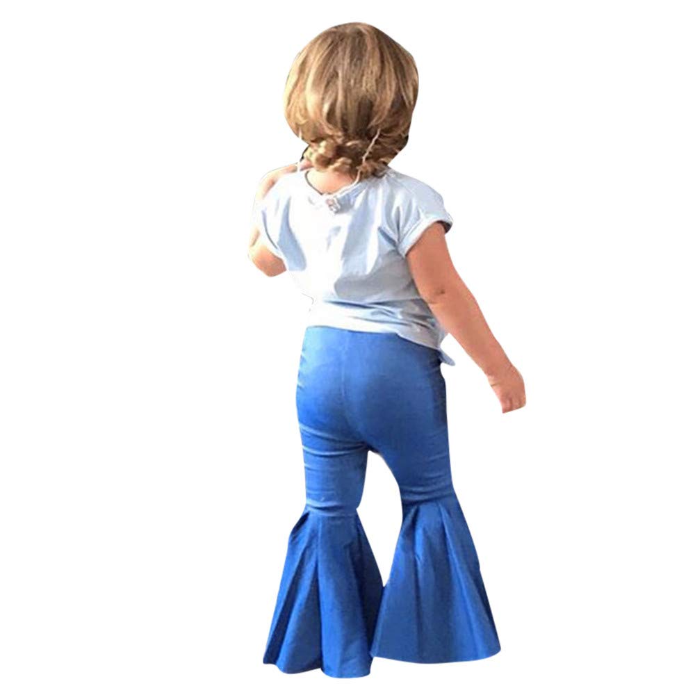 Digood Toddler Baby Jeans Pants Kids Girls Boys Bell Bottom Ruffle Skinny Pants Denim Leggings Trousers Flare Pants