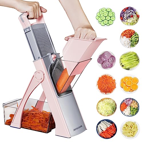 Jonscook Safe Mandoline Food Slicer For Kitchen - Vegetable Chopper With Adjustable Thickness, Multifunctional Veggie Chopper Vegetable Cutter Slicer Dicer For Onion Potato Tomato - Pink