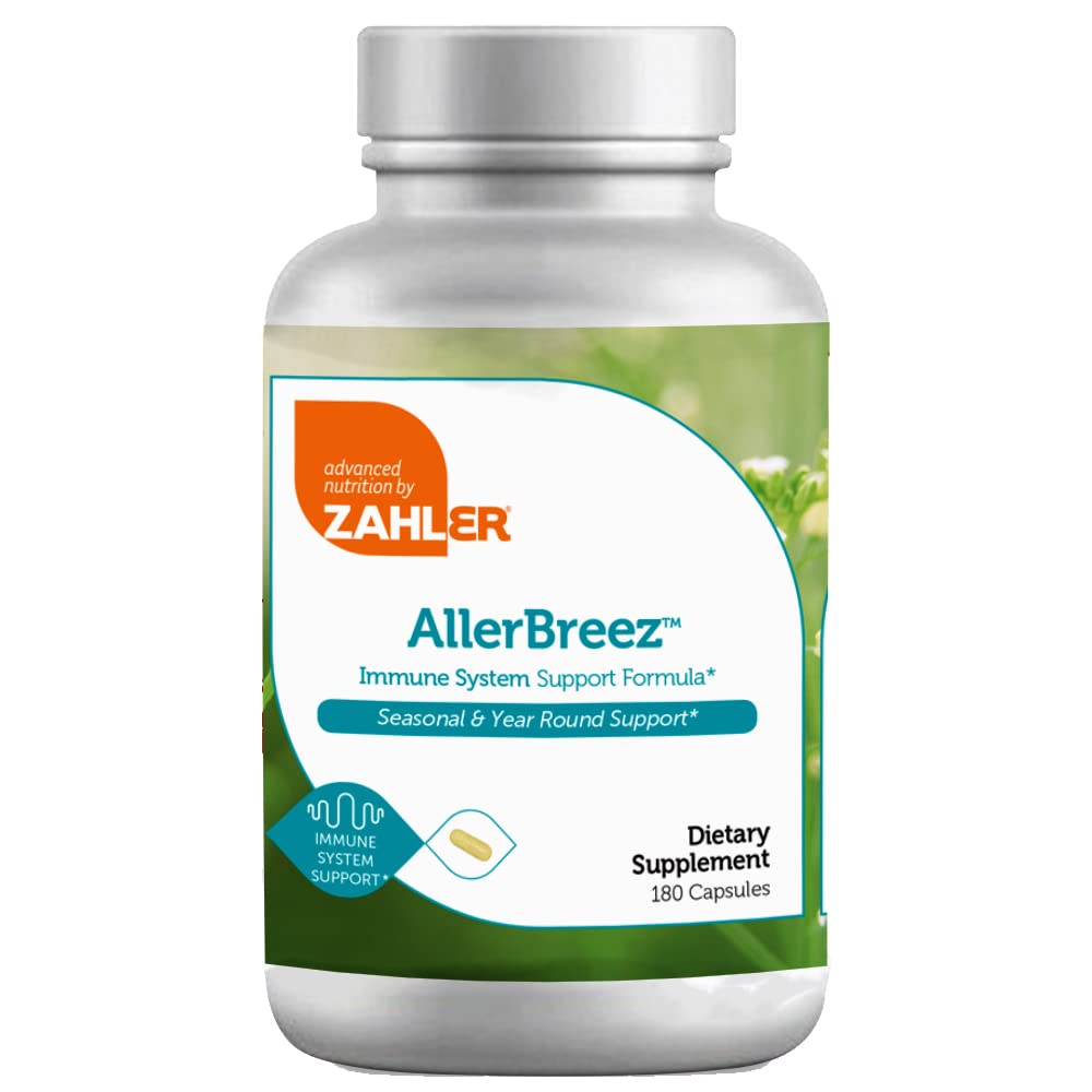 ZahlerAllerBreez, Advanced Formula for Allergy Relief, Helps Reduce Seasonal Discomfort and Histamine Control Supplement, SupportsmHealthy Immunity, Certified Kosher, 180 Capsules