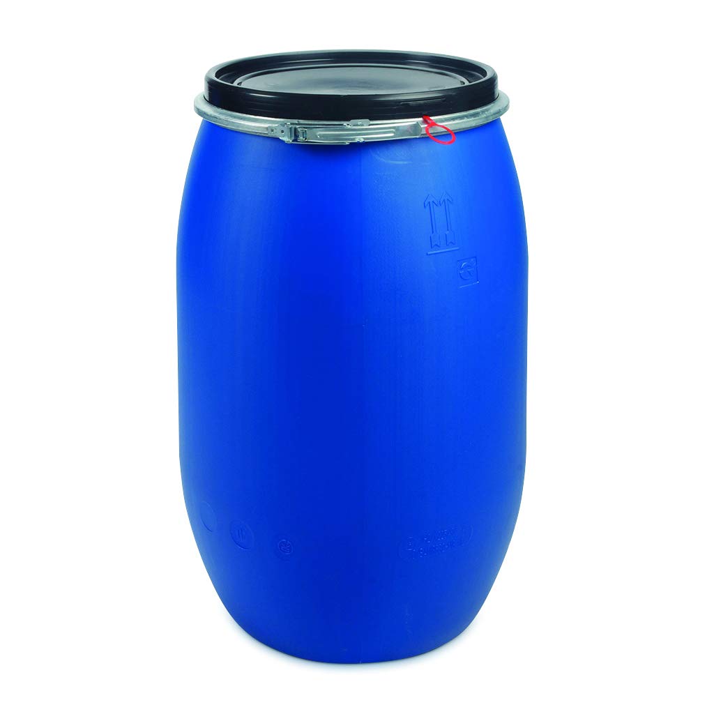 Invopak 120L Plastic Blue Open Top Barrel Keg with Lid & Ring UN Approved Food Safe Material