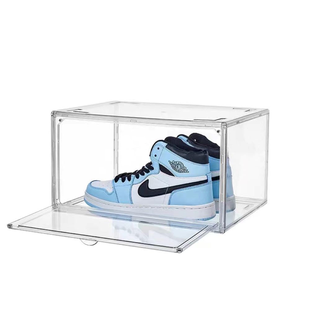 LENDIS Clear plastic shoe box, Plastic stackable sneaker box, Space saving, Shoe display box, Collection display box, Side opening (1)