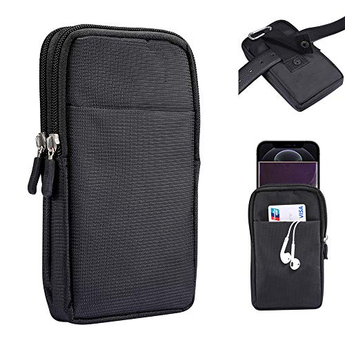 Zipper Oxford Dual Cell Phone Pouch Belt Holster Case with Clip Loop Waist Wallet Bag for Motorola Moto G Power,G8 Plus  Samsung Galaxy S20 Plus,S20,Note 20,A71,A51  LG Stylo 5  OnePlus 7T,8,8T(Black)