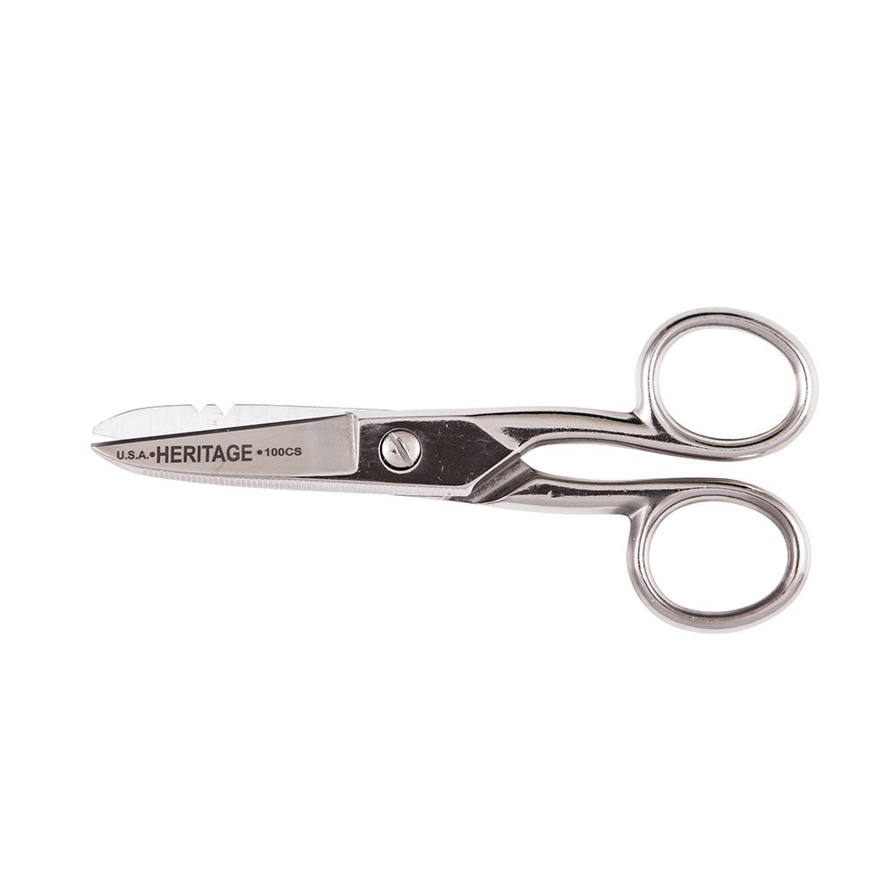 Klein Tools G100CS Scissors, Made in USA, Electrician Scissor with Stripping Notches and Serrated Blade, 5-1/4-Inch