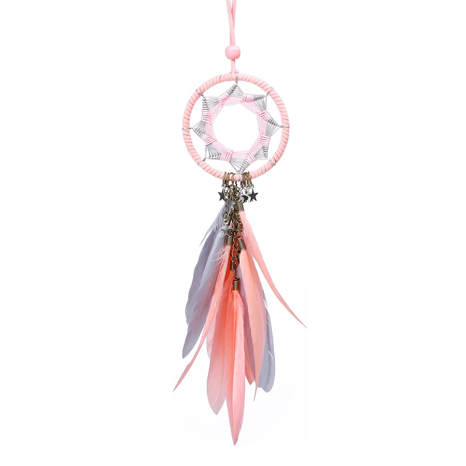 YGMONER Heptagram Pink Dream Catcher for Car 2.8" Diameter Handmade Car Interior Rearview Pendant Charm Car Hanging Ornaments (Pink)