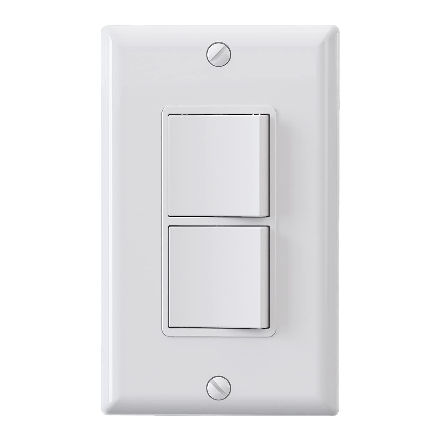 ELEGRP Decorator Double Rocker Light Switch, Two Single Pole Electrical Paddle Switch, 15A 125V, in-Wall On/Off Switch, Self-grounding, Wall Plate is Included, UL Listed (1 Pack, Glossy White)