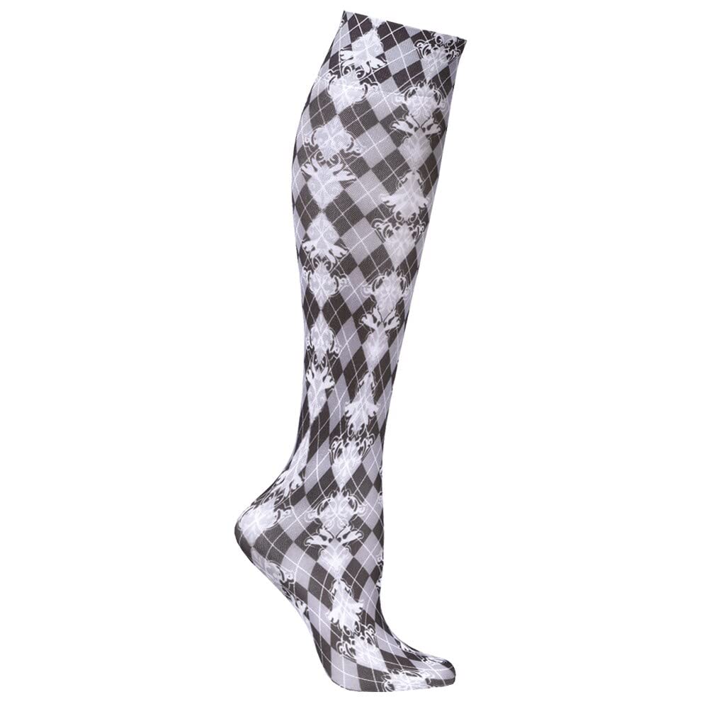 Celeste Stein Mild Compression Knee High Stockings, Wide Calf - Navy Damask Harlequin