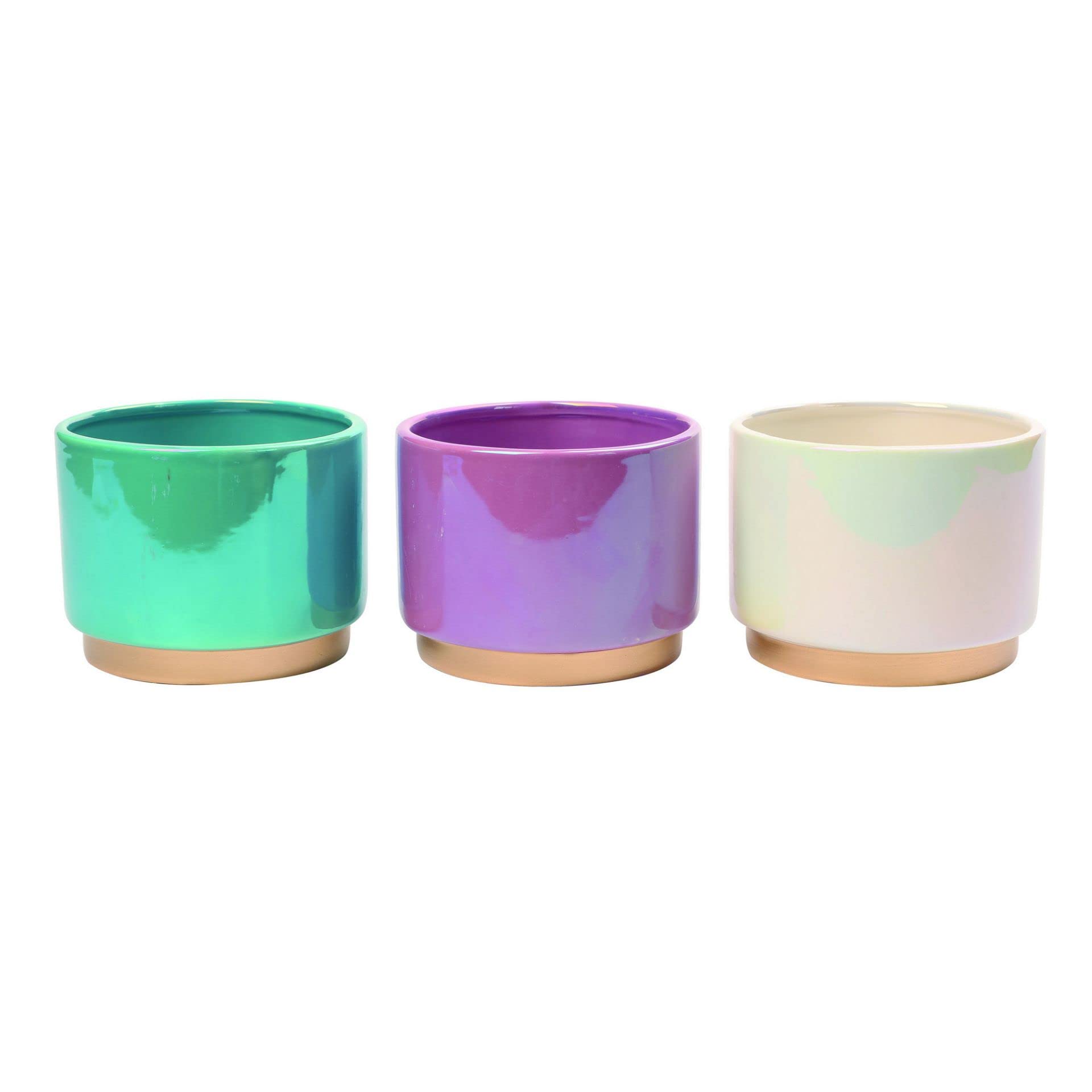 Transpac Large Dolomite Rainbow Glaze Planter with Drainage Hole, Set of 3, Assortment