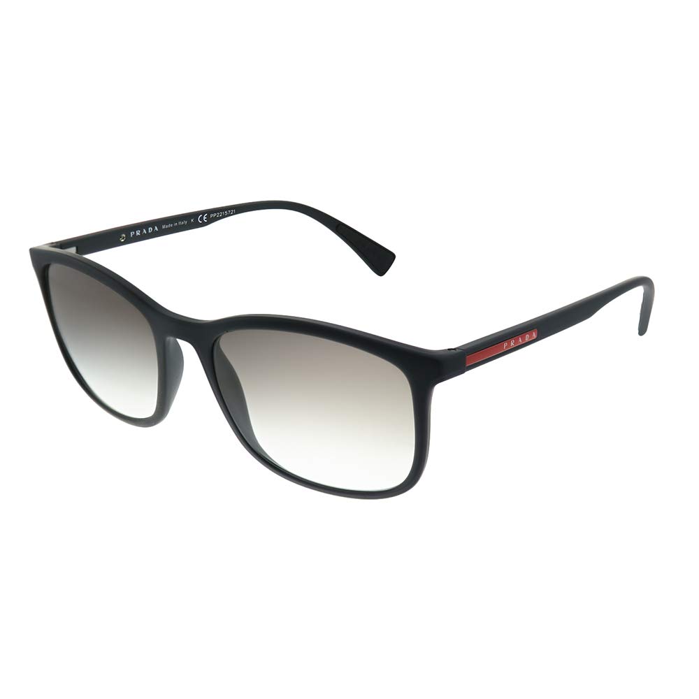 PradaPS 01TS DG00A7 Black Rubber Plastic Rectangle Sunglasses Grey Gradient Len