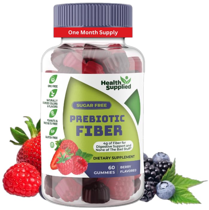 Mixed Berry Flavored Prebiotic Fiber Gummies - Supports Digestive System Through Gut Cleansing and Constipation Relief - Assists with Weight Loss Plan - Great Tasting and Easy to Swallow