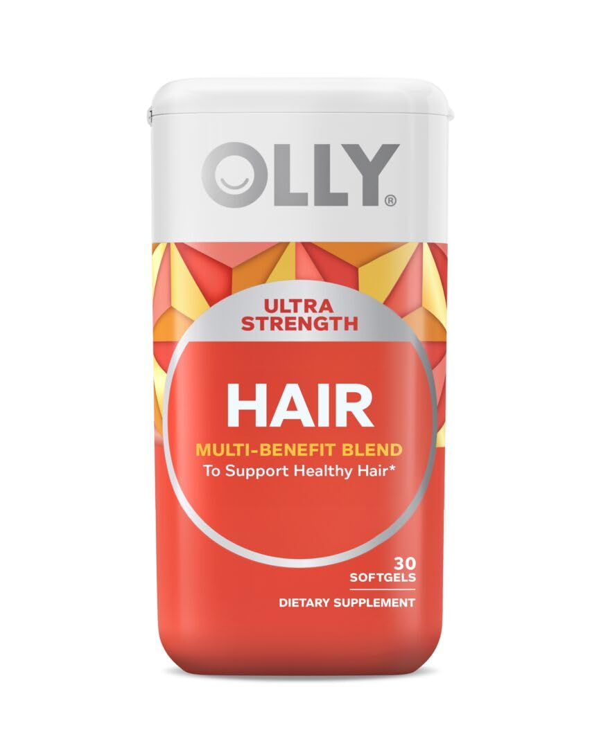 OLLY Ultra Strength Hair Softgels, Supports Hair Strength, Health and Growth, Biotin, Keratin, Vitamin D, B12, Hair Supplement, 30 Day Supply - 30 Count (Packaging May Vary