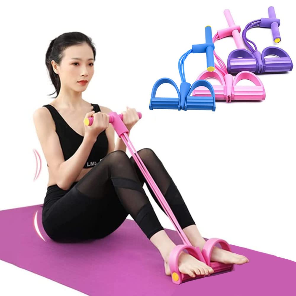 Multifunction Resistance Training 4 Tube Pedal Resistance Band Sit-up Pull Rope Fitness Pedal Exerciser Tension Rope Sport Trainer Equipment for Legs Fitness Arm Leg Slimming Training