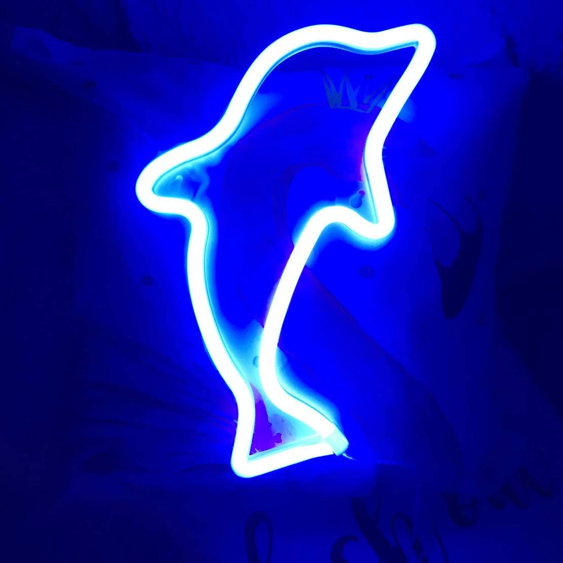 QiaoFei Cute Neon Light,LED Flamingo Sign Shaped Decor Light,Marquee Signs/Wall Decor for Chistmas,Birthday Party,Kids Room, Living Room, Wedding Party Decor(Pink) dolphin-blue QFDOLHTH003