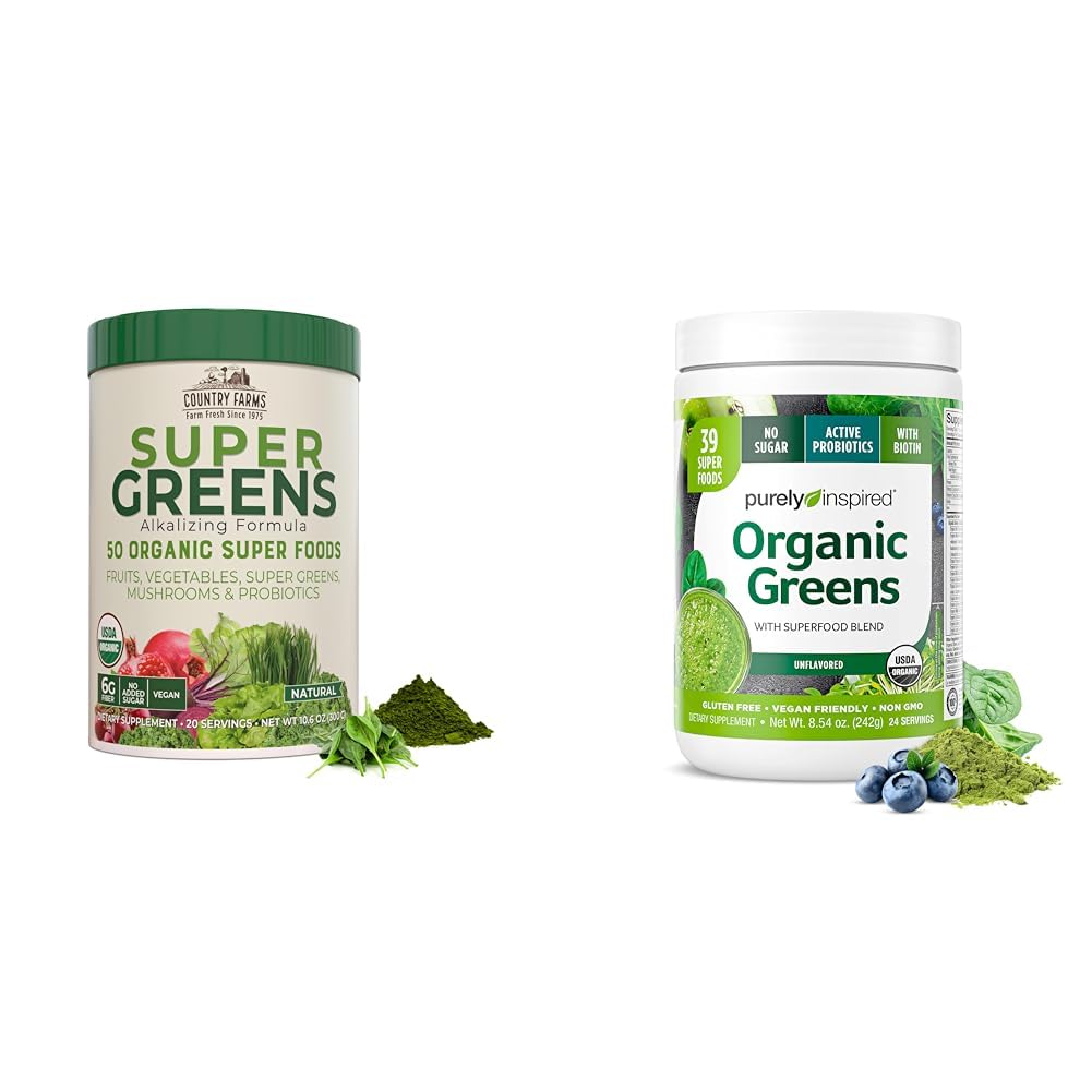 COUNTRY FARMSSuper Greens Drink Mix with Purely Inspired Organic Green Powder, 50+39 Superfoods