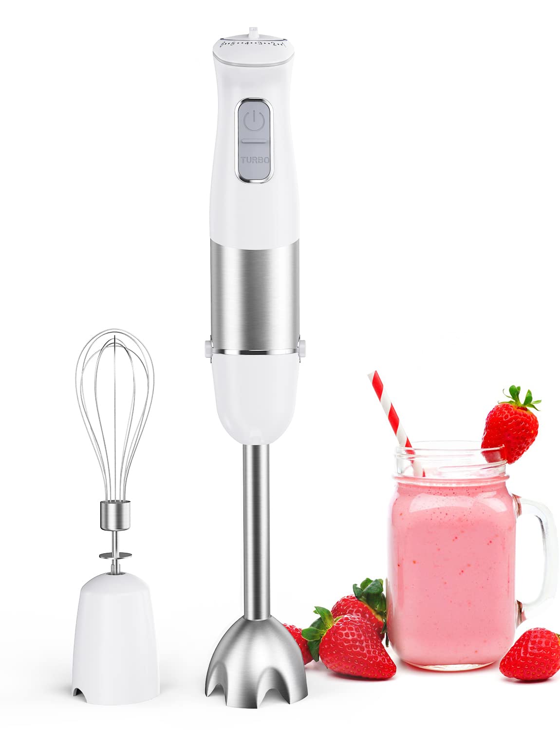 Michark 2-in-1 Hand Blender, 6 Speeds Stick Blender with Turbo Button, 1000W, 17000U/min, 2 Sharp Stainless Steel Blades, for Smoothies, Puree Baby Food, Sauce and Soup, White, (29085-2021)