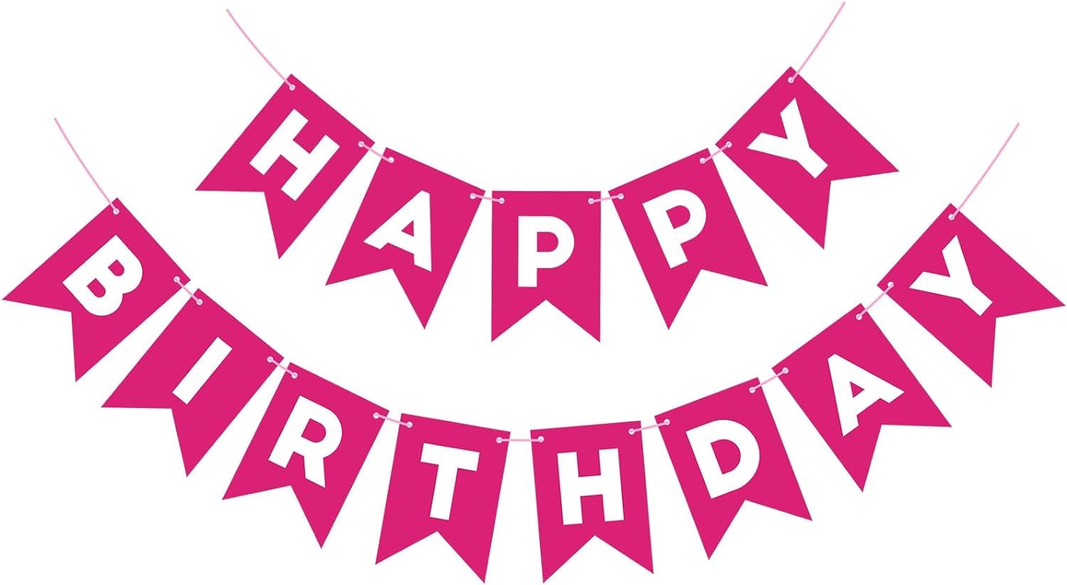 Flyloons Happy Birthday Banner Dark Pink Color Decoration Items for Boys Girls Kids Baby Men Women | 13 Pcs Happy Birthday Paper Banner | Cardstock Birthday Banner | Reusable Birthday Banner Flag