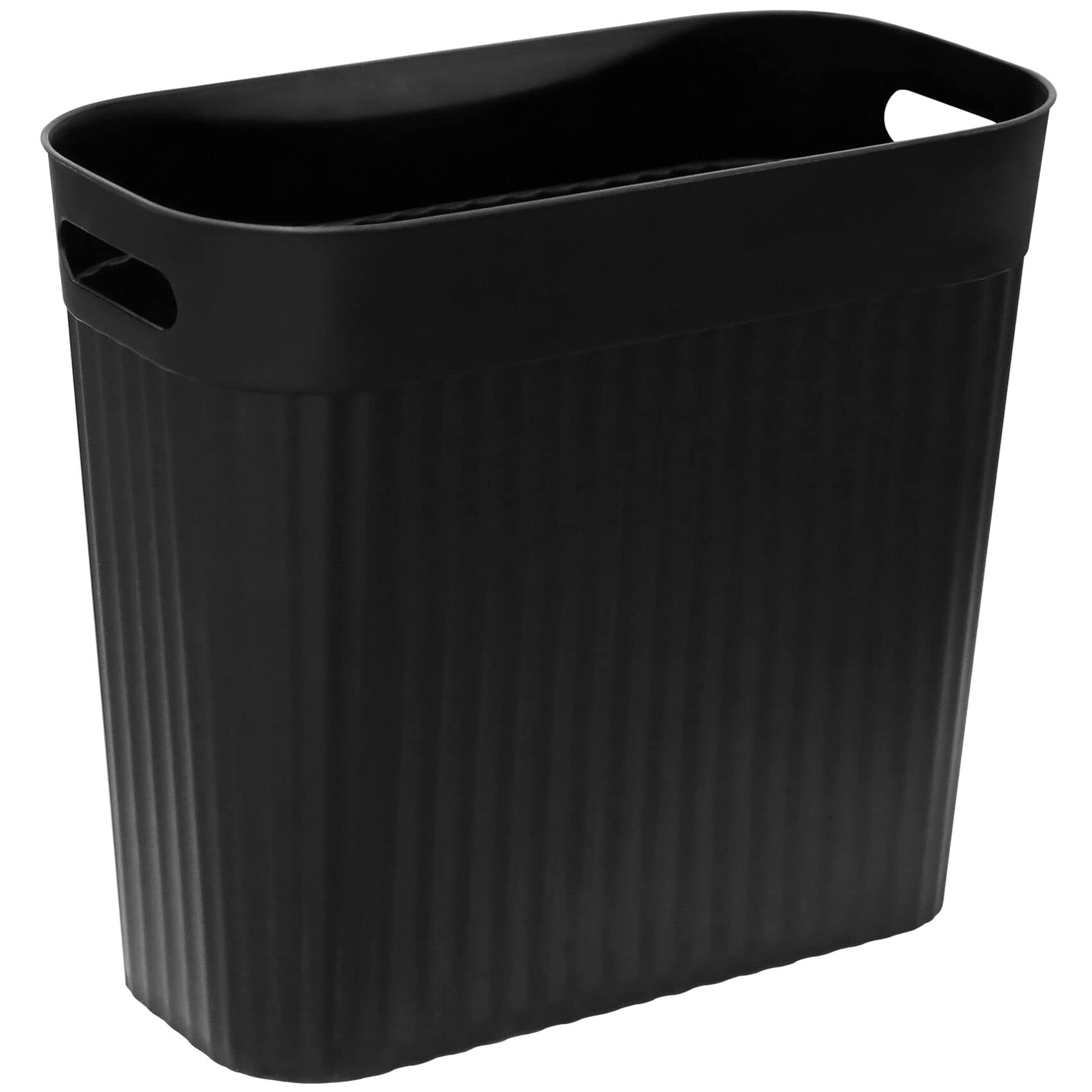 BESUMA Slim Plastic Rectangular Small Trash Can Wastebasket, Garbage Container Bin with Handles for Bathroom, Kitchen, Home Office, Dorm (Black, 3 Gallons)