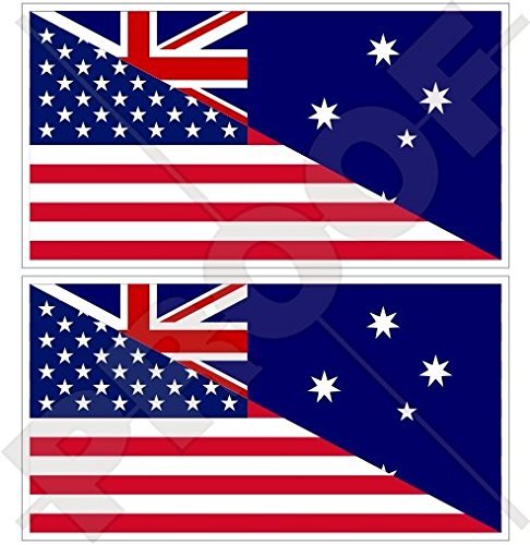 KppeXUnited States of America & Australia American-Australian Flag 4" (100mm) Vinyl Bumper Stickers Decals x2.