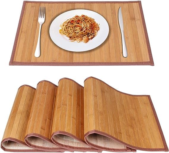 Bamboo Placemats for Dining Table, Placemats Set of 4,Stain-Resistant,Heat-Resistant Place Mats,Durable and Sturdy Dining Place Mats for Kitchen Table (Original)