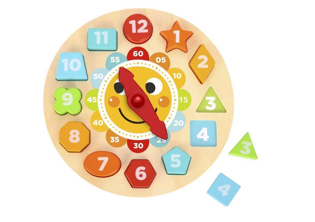 Tooky Toy 921 TL675 EA Wooden Clock Puzzle, Multicolour