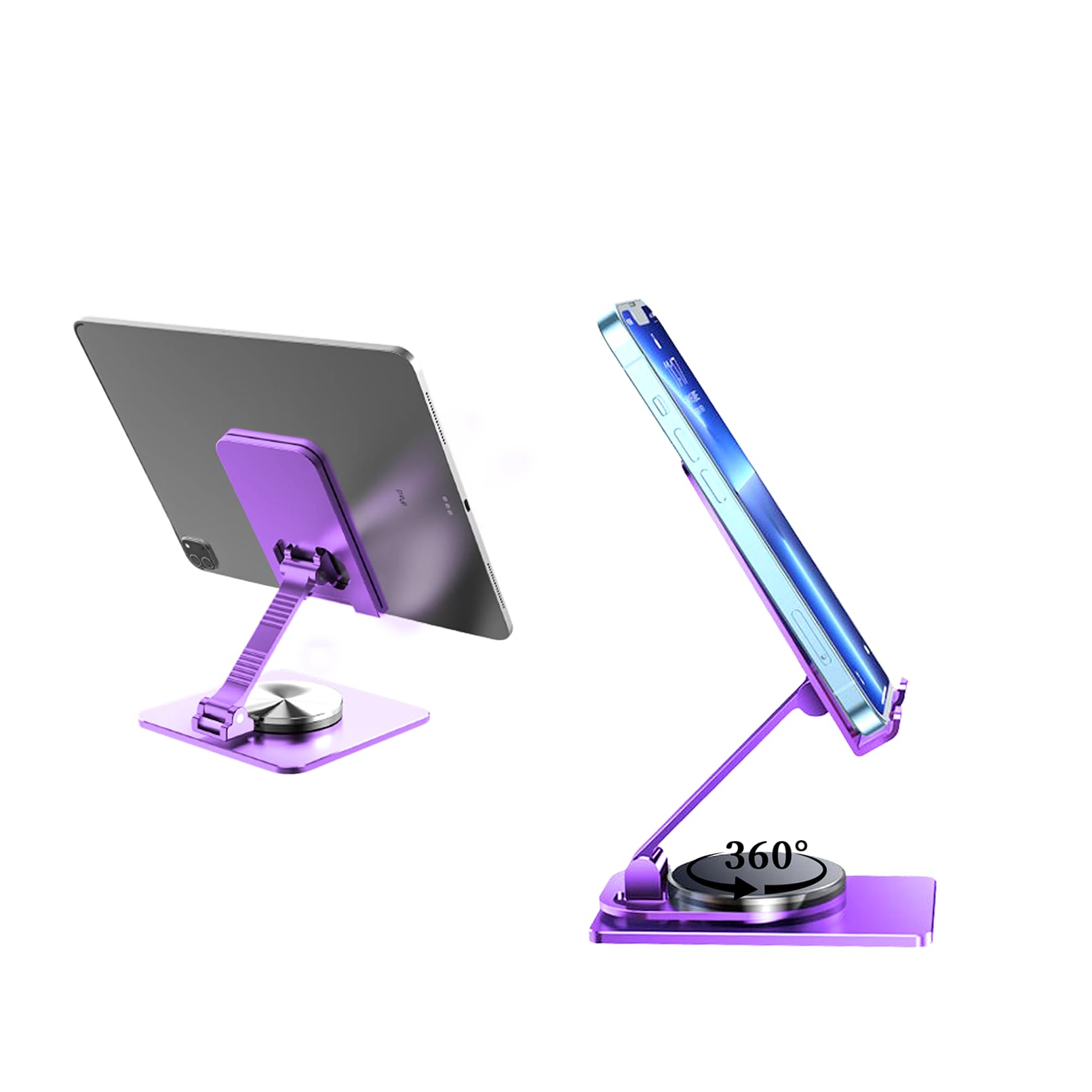 PHEVOS Foldable Desk Stand for Phone & Tablet, 360° Rotation Adjustable Portable Aluminum Metal Phone Holder,Compatible with All Phone, Portable Monitor, Samsung,iPad Tablet(4-11 in) (Violet)