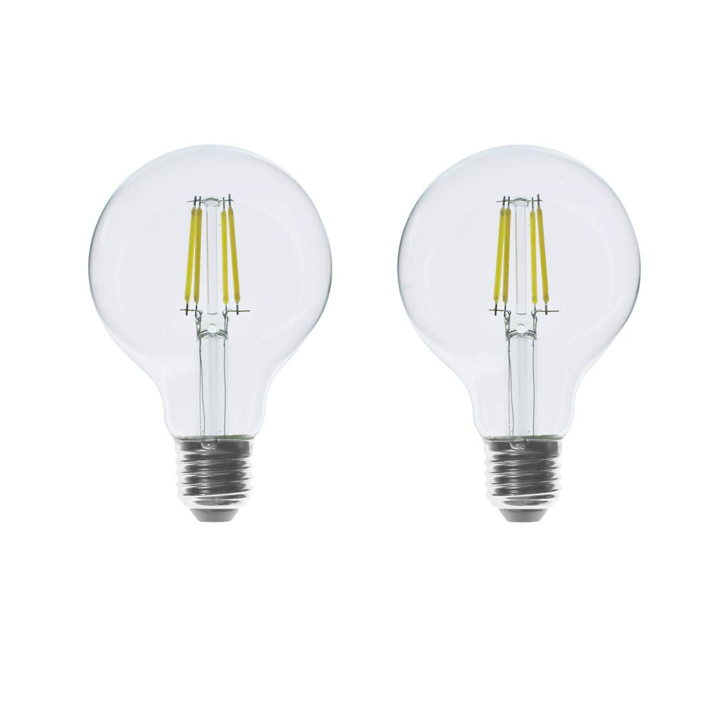 WULUN LED E27 Edison Screw Globe G80 Bulb 4W, Equivalent 40W, Clear Filament Glass, 6500K Cool White, 400 Lumen, 360° Beam Angle, Not Dimmable, Pack of 2