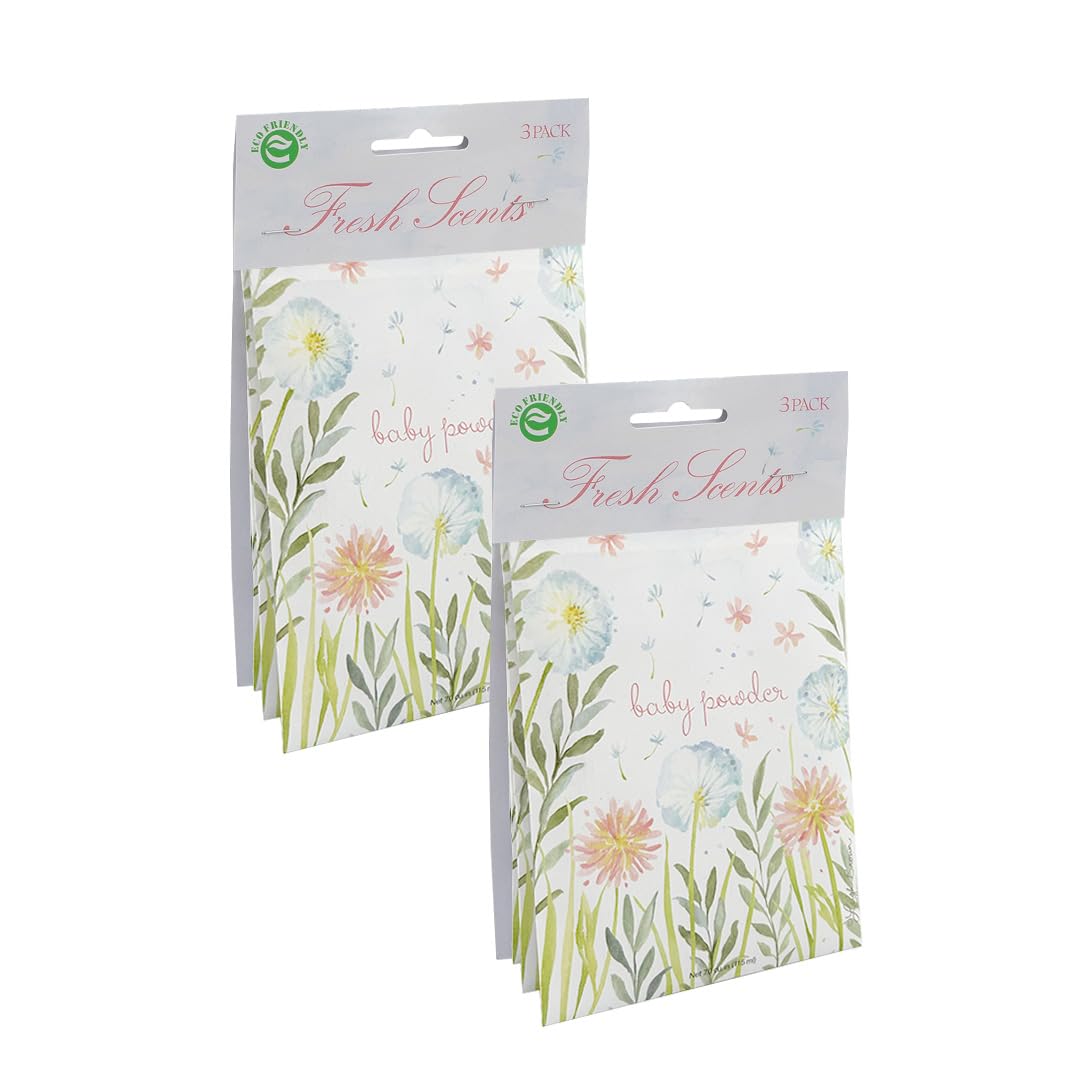 WILLOWBROOK | Fresh Scents Scented Sachet Packet | Baby Powder | Air Freshener Bags for Drawers, Closets, Cars | 6 Pack | Long Lasting Home Fragrance